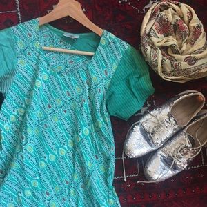 Anokhi woodblock print top with scoop neck